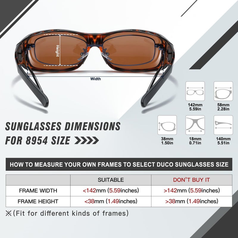 DUCO Polarized Wraparound Fitover Glasses Wear Over Sunglasses for Men Women UV Protection Sun Glasses 8954 (Tortoise Frame Brown Lens) - Image 4